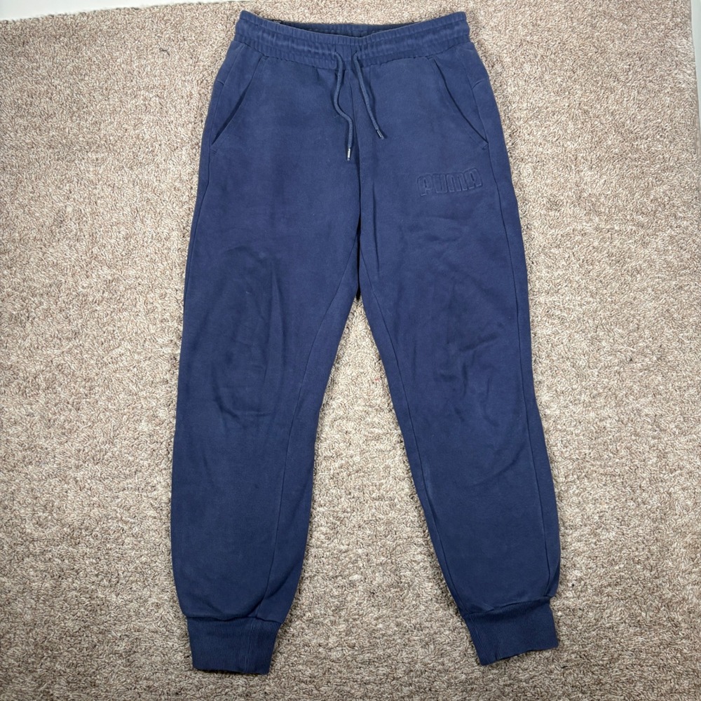 Puma Mens‎ Fleece Jogger Sweatpants Navy Blue Embossed Logo Size S 8358